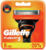 Сменные кассеты для бритья 8 шт., GILLETTE (Жиллет) "Fusion", для мужчин